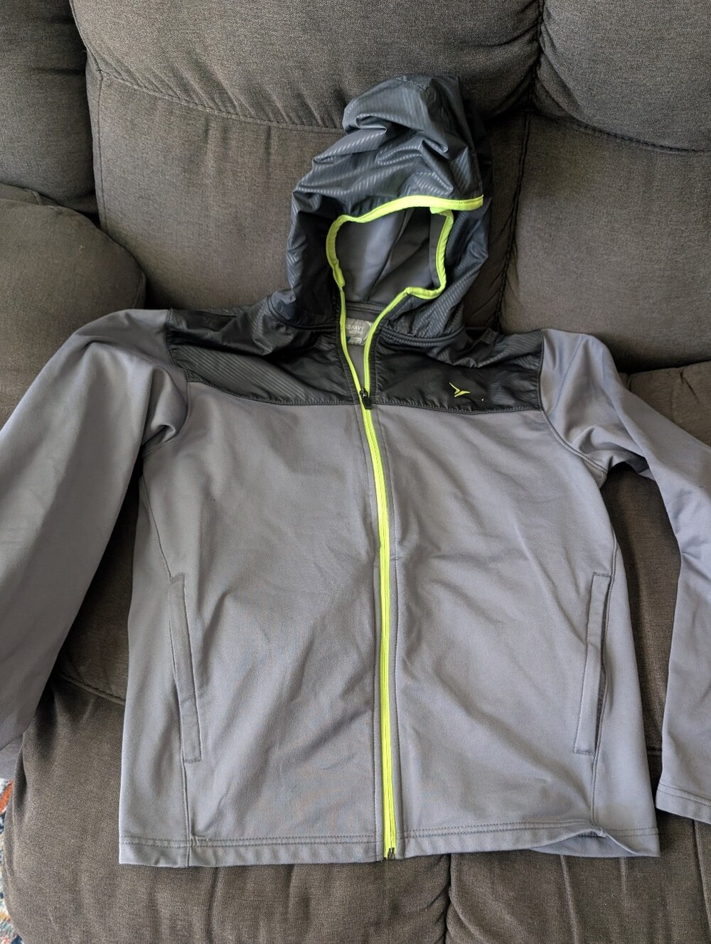 Gray Hooded Jacket with Neon Trim
